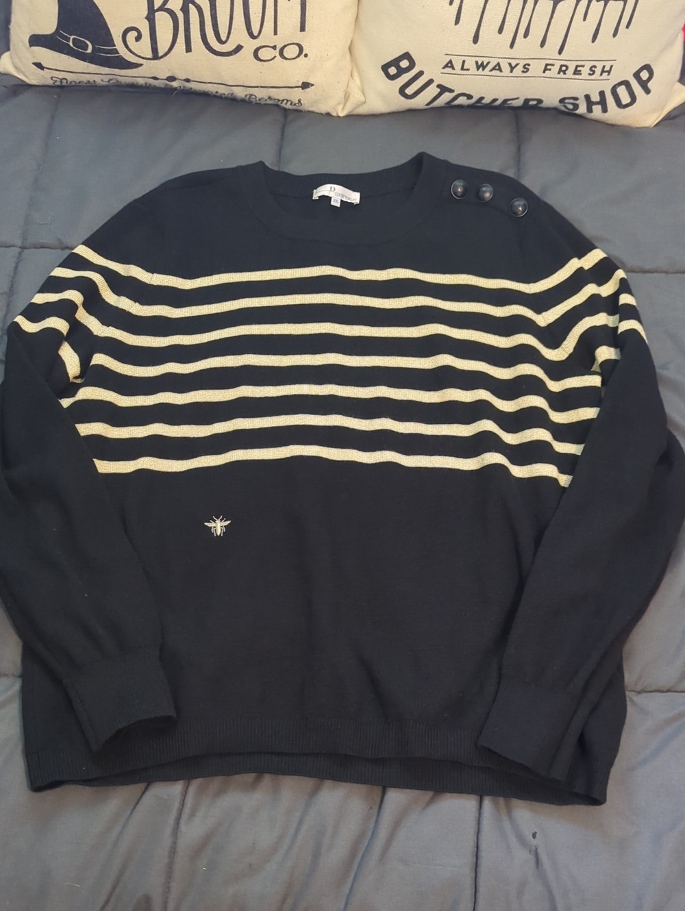 Authentic Dior Large Buttons Striped Sweater Size L